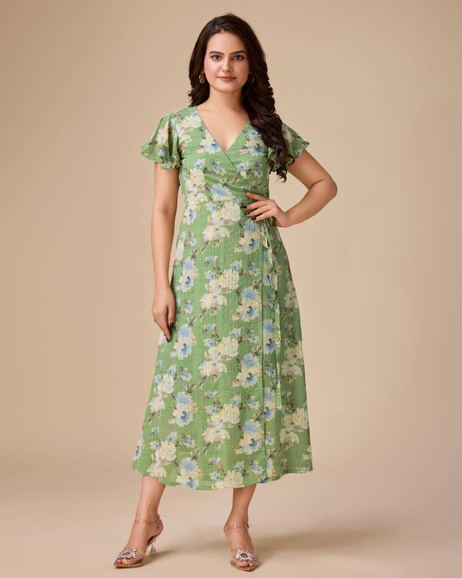 Emerald Blossom Fit and Flare Dress