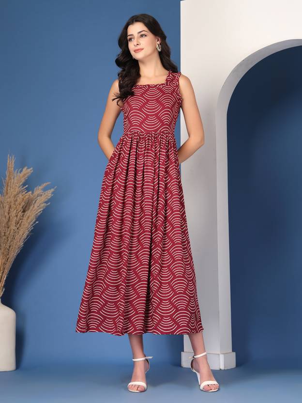 Wine Charm Flared Maxi Dress
