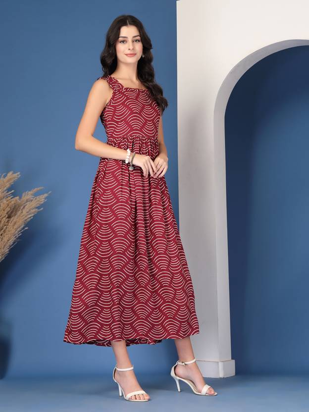 Wine Charm Flared Maxi Dress