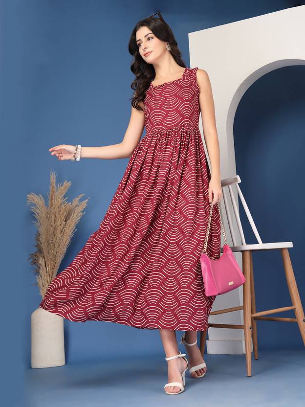 Wine Charm Flared Maxi Dress