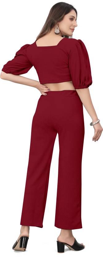 Maroon Sweetheart Neck Co-ord set