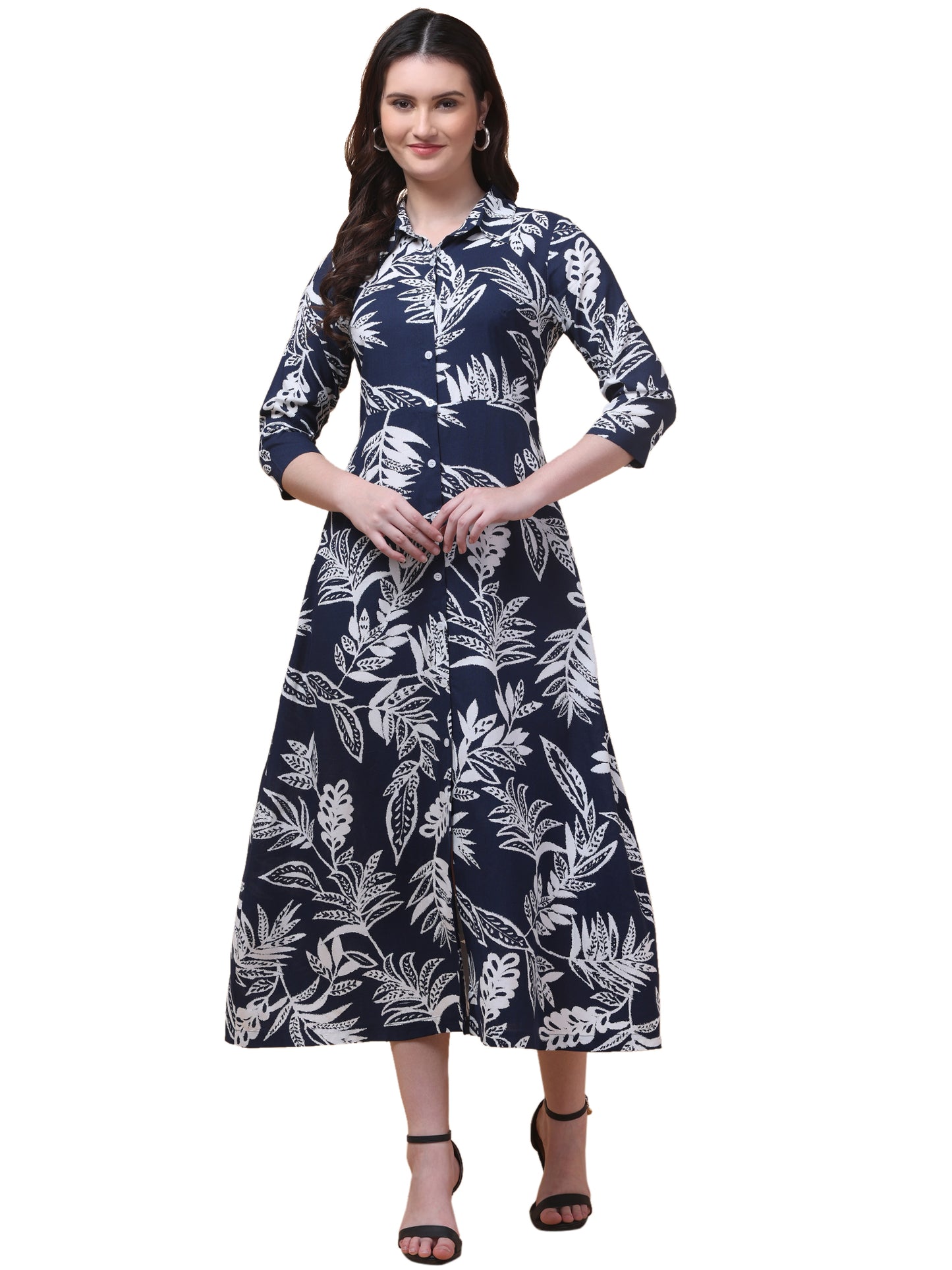 Midnight Printed Navy Shirt Dress