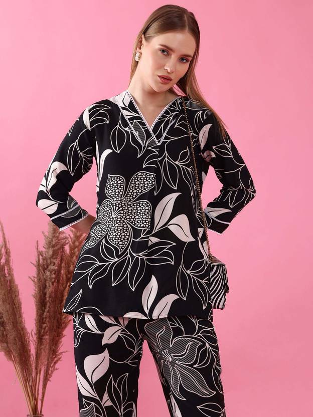 Noir Bloom Floral Print Co-ord Set