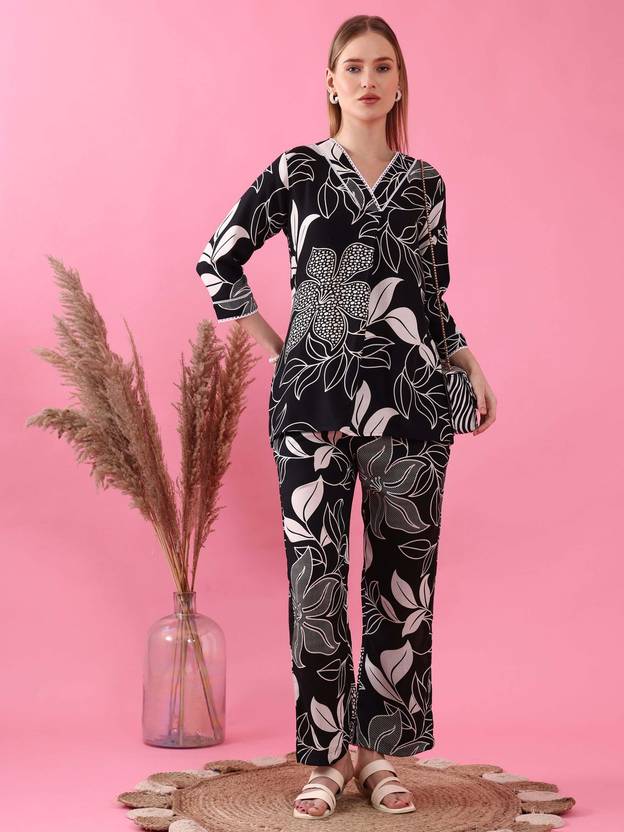 Noir Bloom Floral Print Co-ord Set