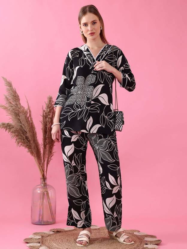 Noir Bloom Floral Print Co-ord Set