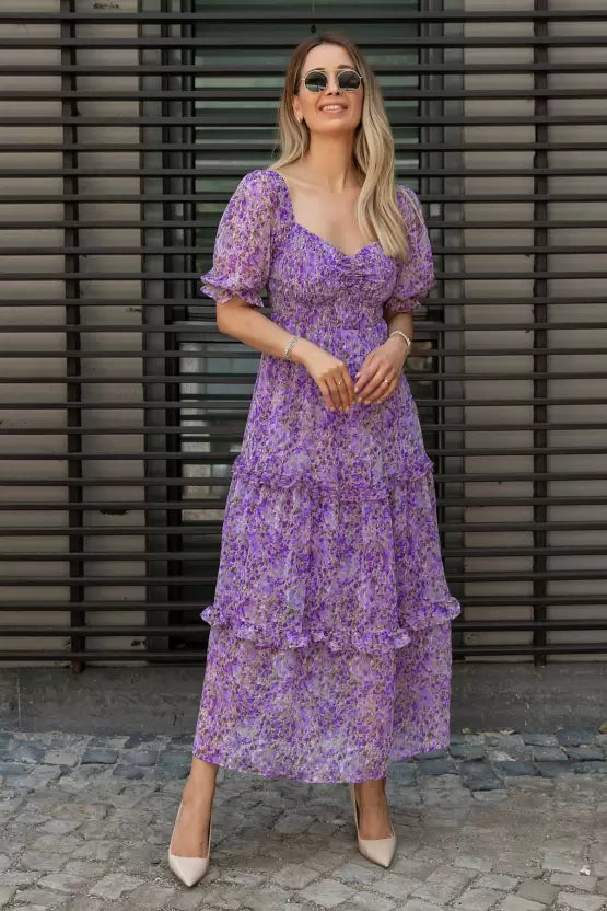 purple dress floral Elegant Purple Floral Print Maxi Dress by Wyshlist