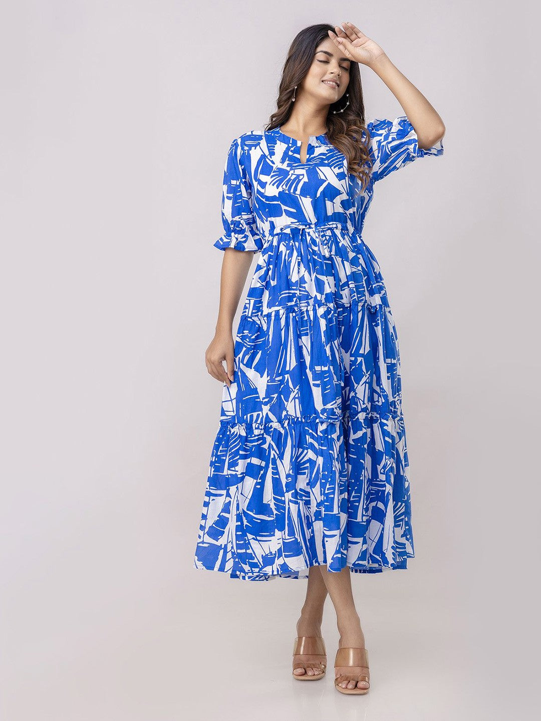 Stunning Blue Fit and Flare Midi Dress